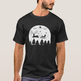T-shirt Vintage Christmas Reindeer Santa Claus Retro Merry