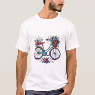 T-shirt vintage - Conception florale à vélo