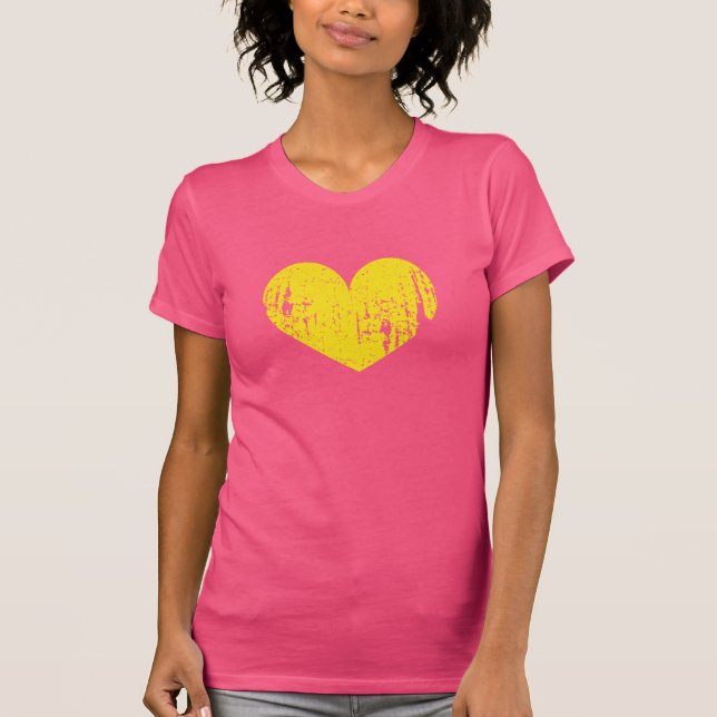 T-shirt vintage de coeur usé rose et jaune (Devant)