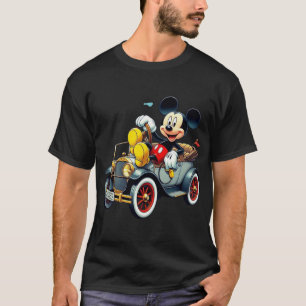 T-shirt vintage de Mickey Mouse conduisant une voi
