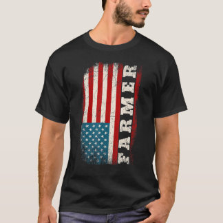 T-shirt Vintage Distressed American US Flag Farming Patrio