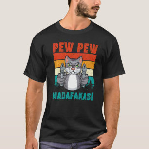 T-shirt Vintage Drôle Chat Pew Pewer Madafakas Kitty Paren