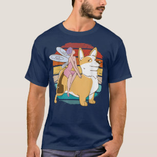 T-shirt Vintage drôle fairy équitation chien de corgi, ima