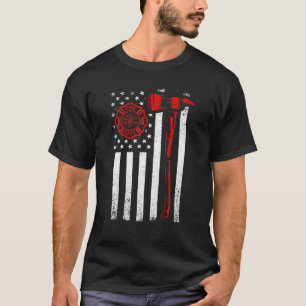 T-shirt Vintage Fireman's Day With USA Flag Poleax Armoria
