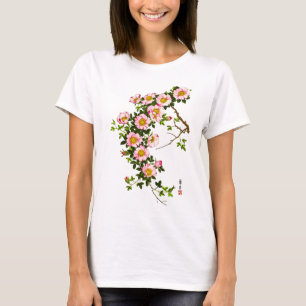 T-shirt Vintage fleurs de cerises japonaises, rose et or