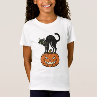 T-Shirt Vintage Halloween Chat noir et Citrouille Retro De