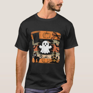 T-shirt Vintage Halloween Ghost Flirty Automne Citrouille