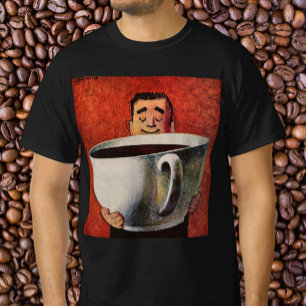 T-shirt Vintage Happy Man Boire la Coupe Géante de Café