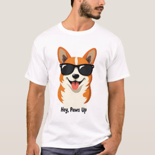 T-shirt Vintage Hey, Paws Up Corgi avec Lunettes de Soleil