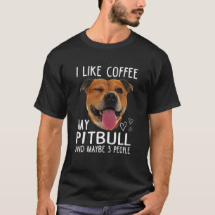 T-shirt Vintage J'Aime Le Café Mon Pitbull Chien 3 Personn