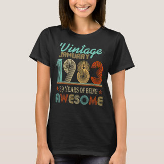 T-shirt Vintage Janvier 1983 39ème Anniversaire 39 Ans D'Ê