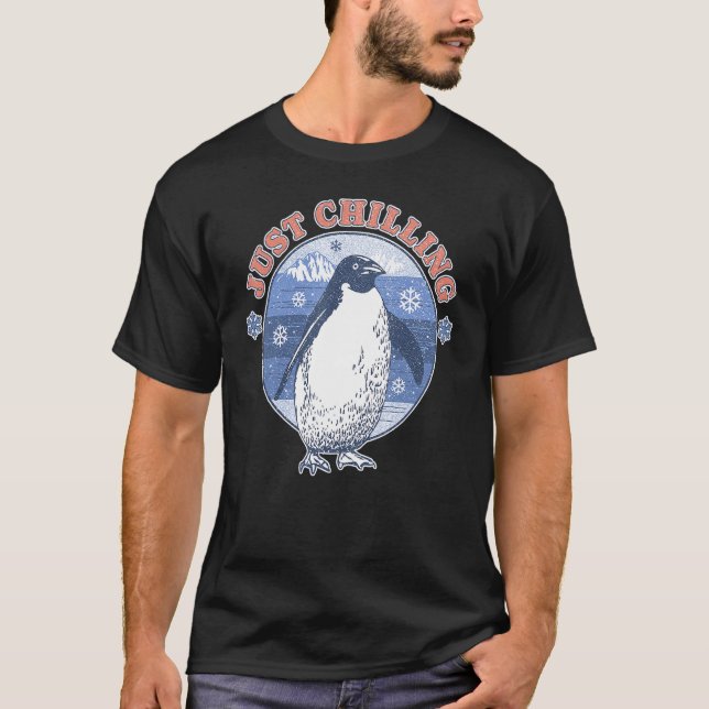 T-shirt Vintage Just Chilling Penguin (Devant)
