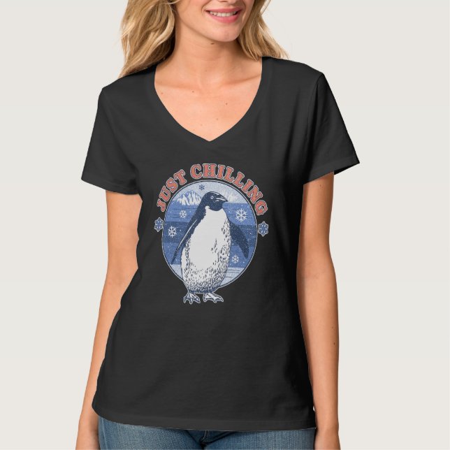 T-shirt Vintage Just Chilling Penguin (Devant)