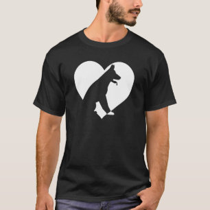 T-shirt Vintage mignon Qui aime Chiens Noir Chien Coeur bl
