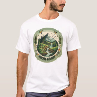 T-shirt Vintage Nature Landscape Mountain Scene