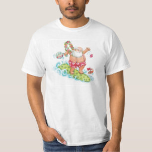T-shirt Vintage Noël Cartoon Surf Santa Claus