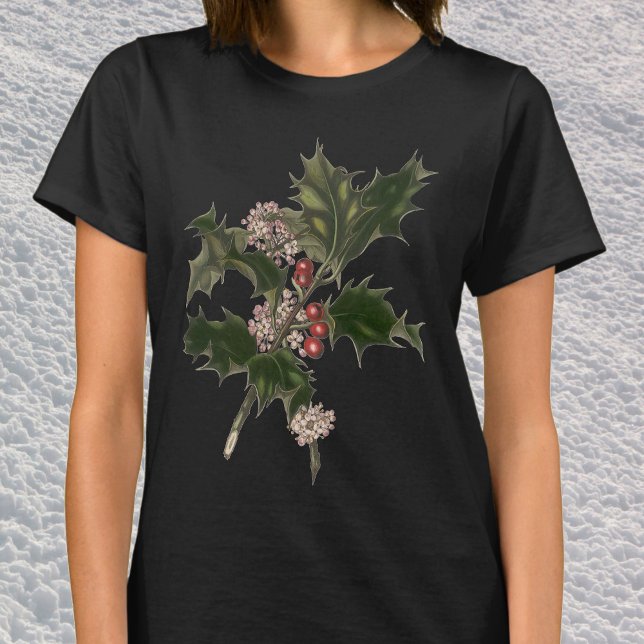 T-shirt Vintage Noël, Green Holly Plante avec baies (Créateur téléchargé)