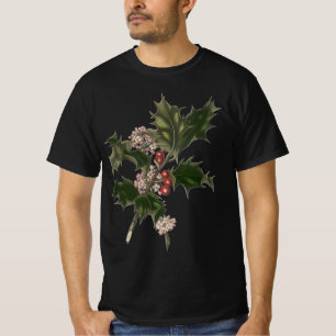 T-shirt Vintage Noël, Green Holly Plante avec baies