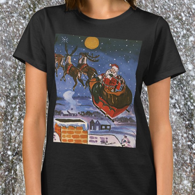 T-shirt Vintage Noël Le Père Noël Volant Son Sommeil (Créateur téléchargé)