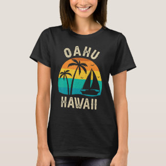 T-shirt Vintage Oahu Hawaii Coucher de soleil Aloha Famill