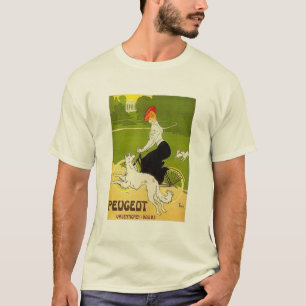 T-shirt Vintage Peugeot Woman à vélo avec Dog Runnin