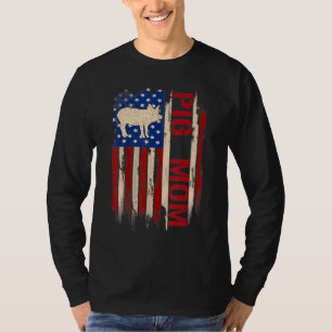 T-shirt Vintage Pig Maman Américaine Usa Drapeau Farmingag