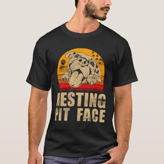 T-shirt Vintage Pitbull Repose Pit Face Drôle Pitbull Lov (Devant)