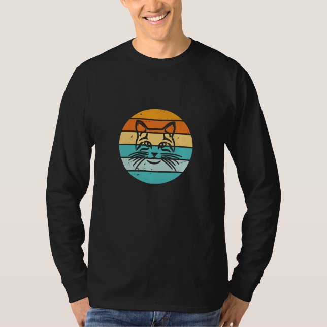 T-shirt Vintage Retro Cat Sunset (Devant)