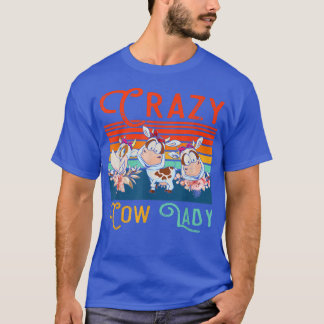 T-shirt Vintage Retro Crazy Cow Lady Floral Farmer Three C