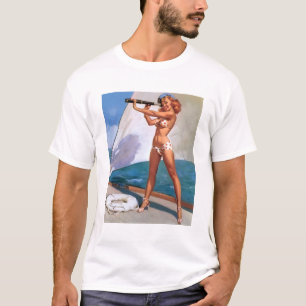 T-shirt Vintage Retro Elvgren voile voile marin ou Pin-up
