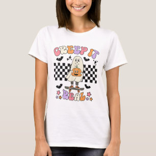 T-shirt Vintage Retro Halloween Creep It Real Ghost Boy Fa