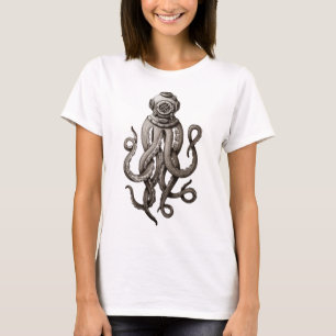 T-shirt Vintage Retro Plongée Octopus Graphisme