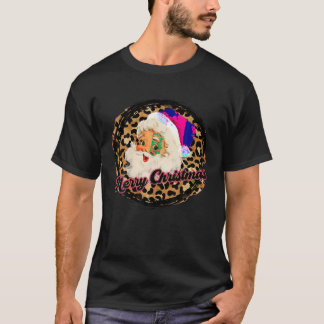 T-shirt Vintage Rose Père Noël Loepard Claus Rose Noël De