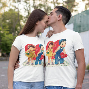 T-shirt Vintage Saint Valentin, Coeurs Garçon et Fille
