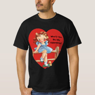 T-shirt Vintage Saint Valentin, Fille sur une clôture