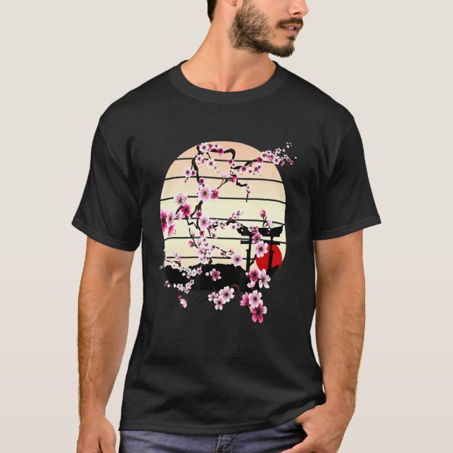 T-shirt Vintage Sakura Cherry Blossom Art Retro Sur Sunset (Devant)