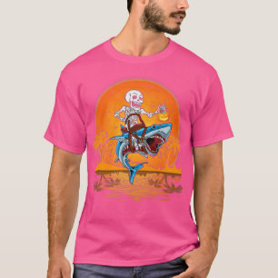 T-shirt Vintage Shark Lover Drôle Skeleton équitation Requ