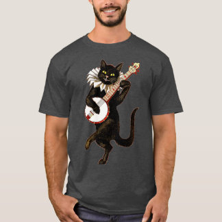 T-shirt Vintage Silly Fou Chat Jouer Banjo Country Chat