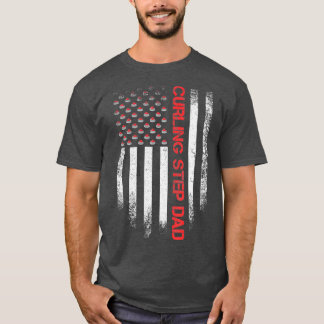 T-shirt Vintage USA American Flag Curling Step Papa