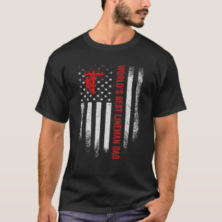 T-shirt Vintage USA American Flag World Meilleur Lineman P