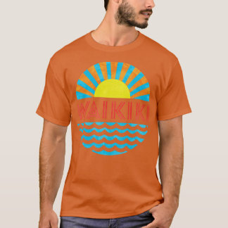 T-shirt Vintage Waikiki Beach Sun Et Vagues