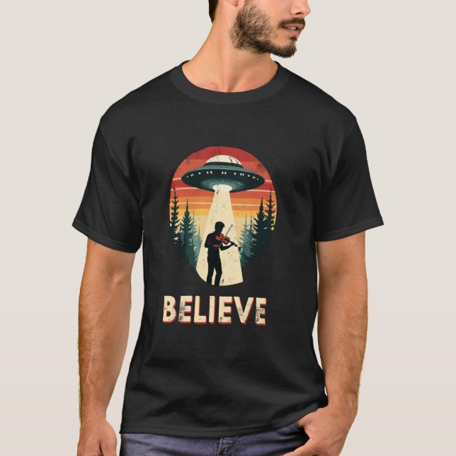 T-shirt Viola Violin Alien UFO croire Retro (Devant)