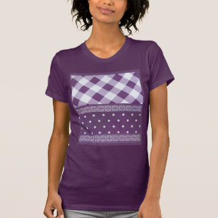T-shirt Violet blanc À damiers Polka Dot Floral Damask Art