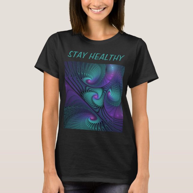 T-shirt Violet Rencontre Turquoise Moderne Art Fractal Abs (Devant)