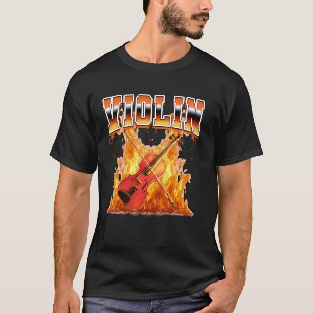 T-shirt Violin Instrument Violinist Flames 90s Bootleg Sty (Devant)