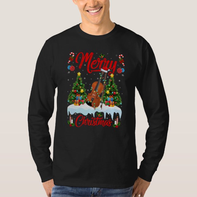 T-shirt Violin  Lights Xmas Tree Santa Violin Christmas (Devant)