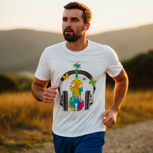 T-shirt Violon Abstrait avec casque et musique (Créateur téléchargé)