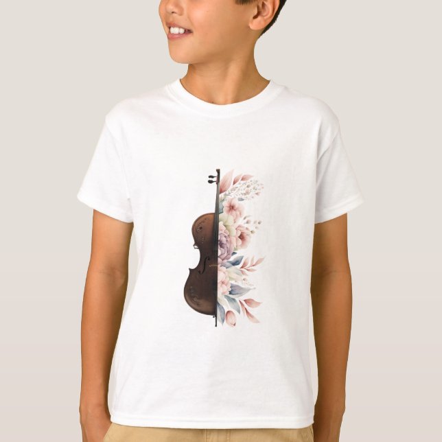 T-shirt Violon aux fleurs. (Devant)