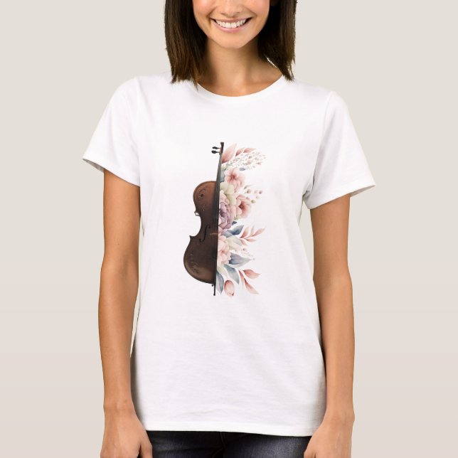 T-shirt Violon aux fleurs. (Devant)