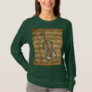 T-shirt Violon Brown de musique de feuille de cru